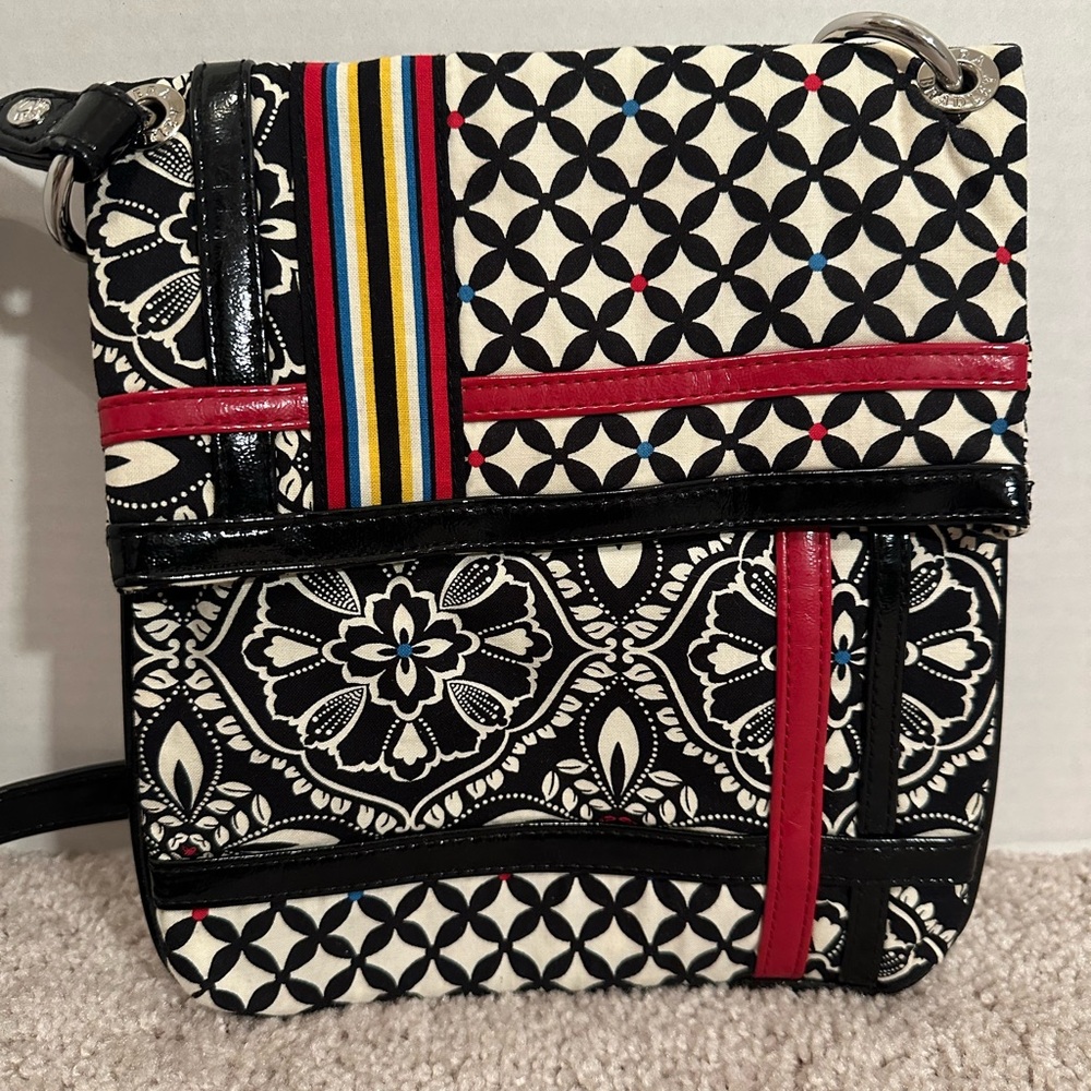 Vera Bradley Black and Red Patterned Women's crossbody Bag, pre loved